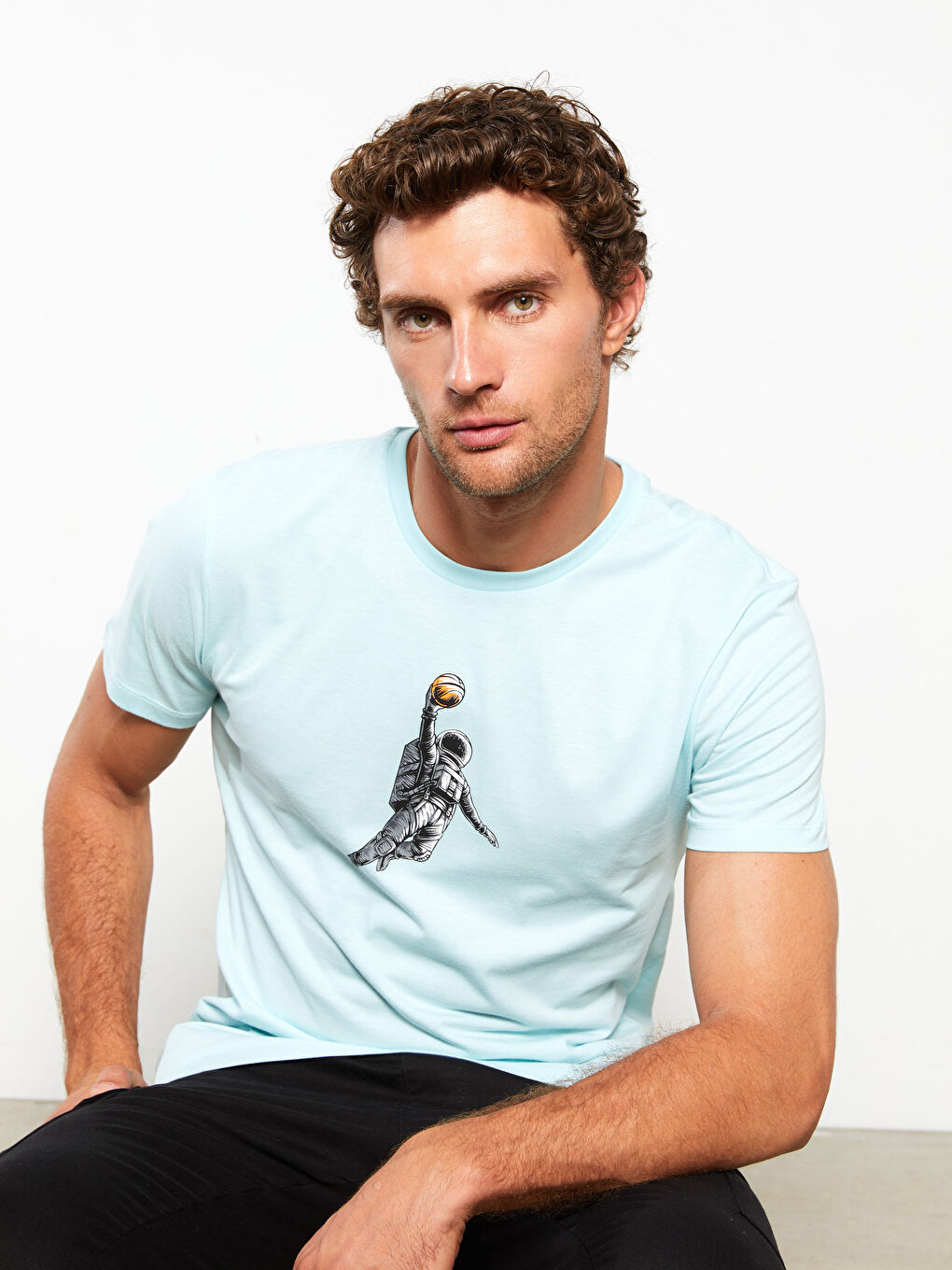 Mavi Bisiklet Yaka Kısa Kollu Baskılı Penye Erkek Tişört