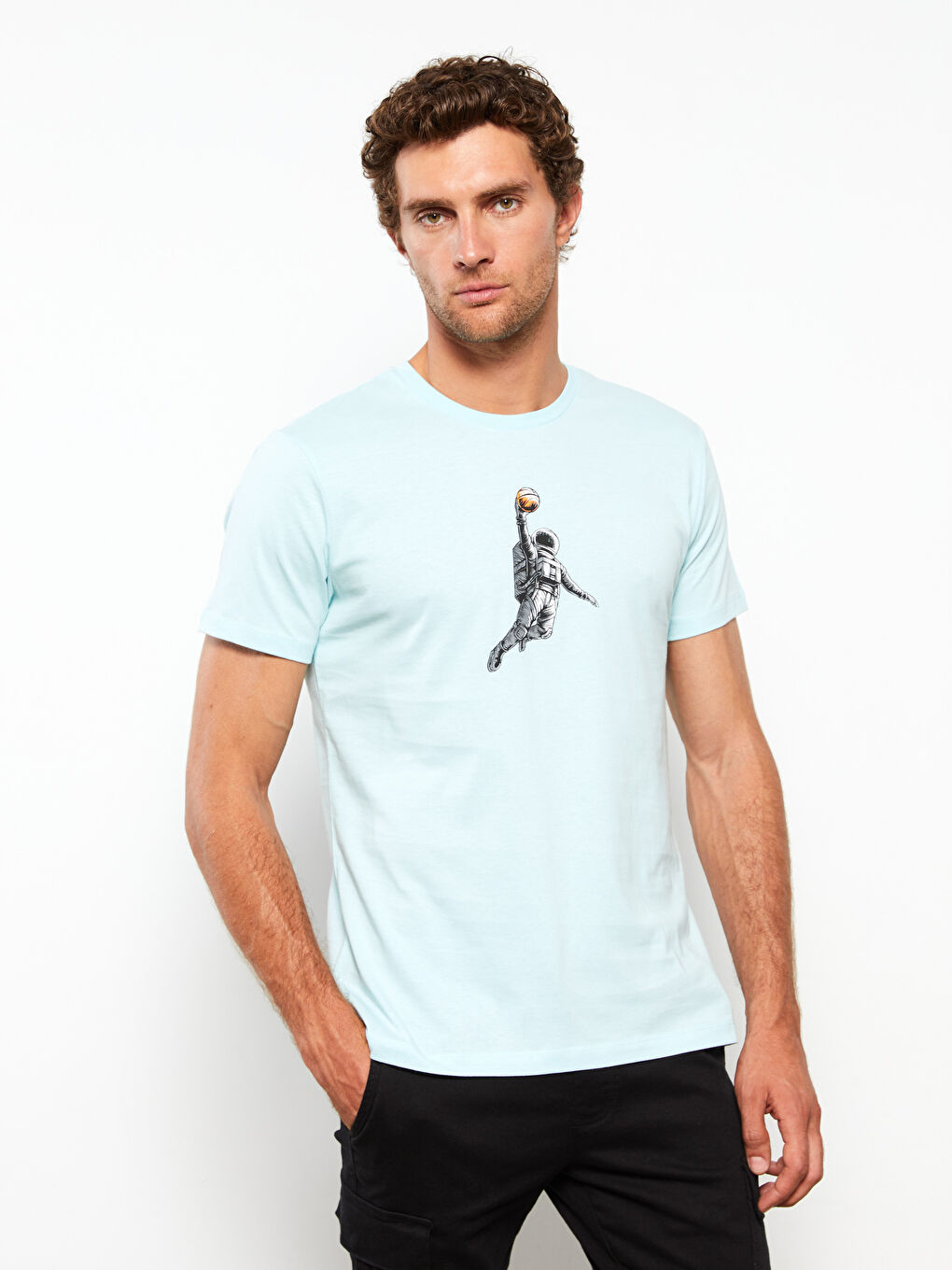 Mavi Bisiklet Yaka Kısa Kollu Baskılı Penye Erkek Tişört-1