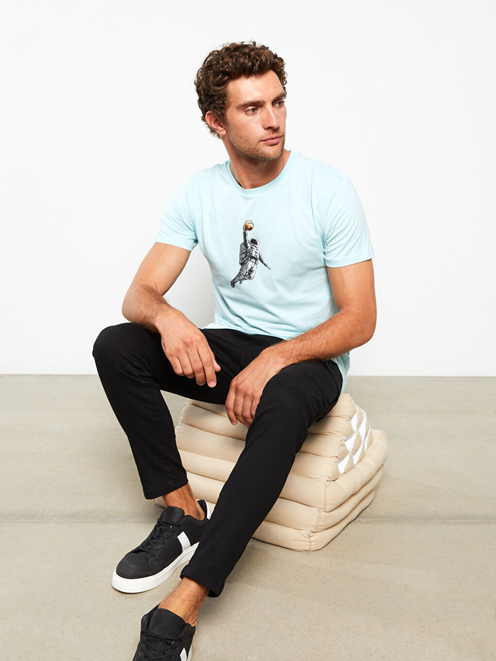 Mavi Bisiklet Yaka Kısa Kollu Baskılı Penye Erkek Tişört-2