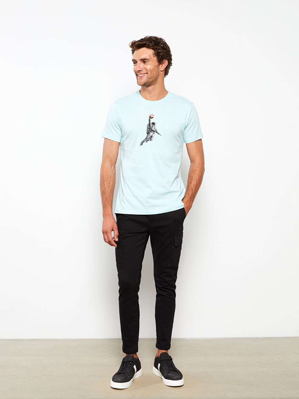 Mavi Bisiklet Yaka Kısa Kollu Baskılı Penye Erkek Tişört-3