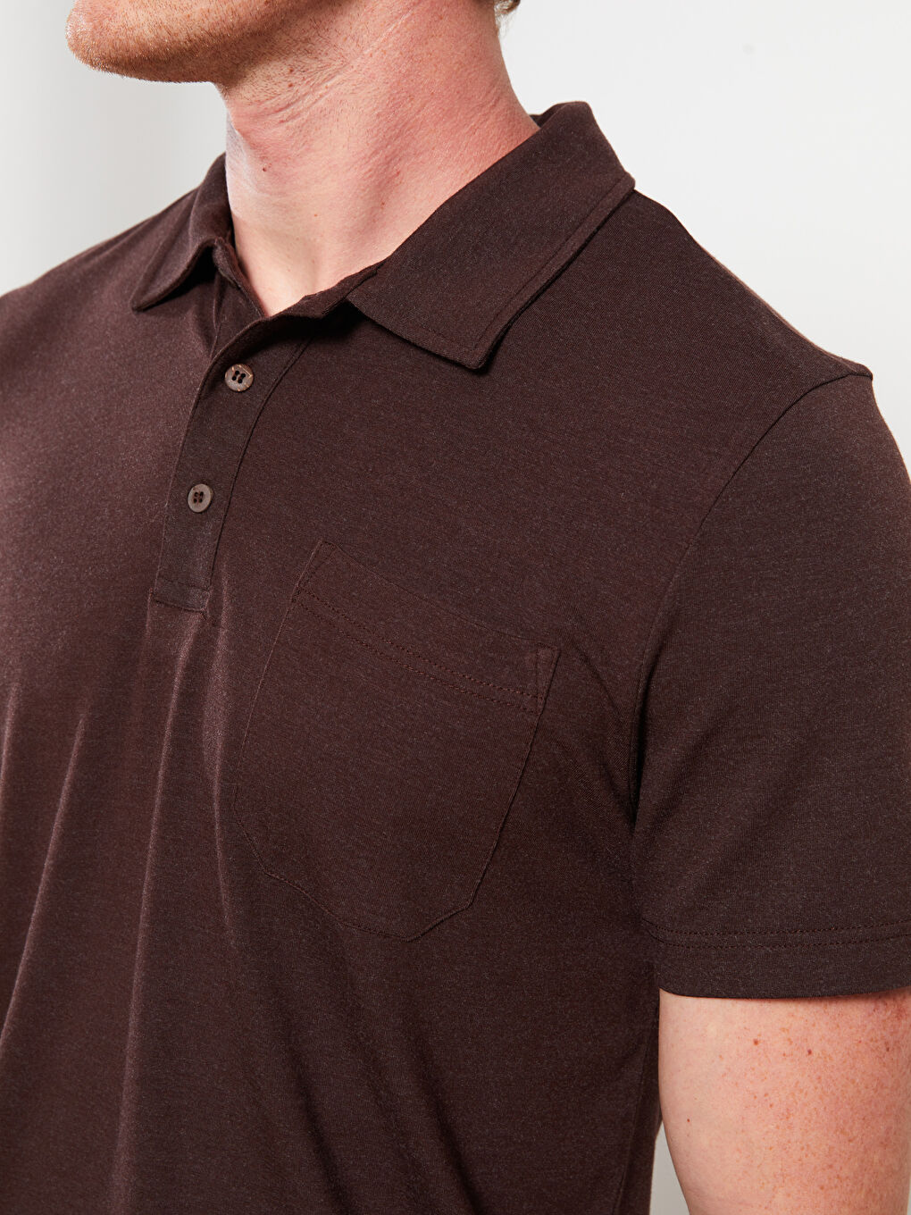 Kahverengi Polo Yaka Kısa Kollu Penye Erkek Tişört-3