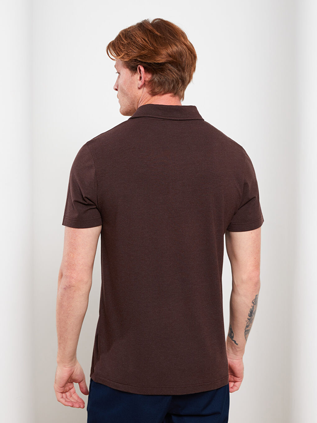 Kahverengi Polo Yaka Kısa Kollu Penye Erkek Tişört-4