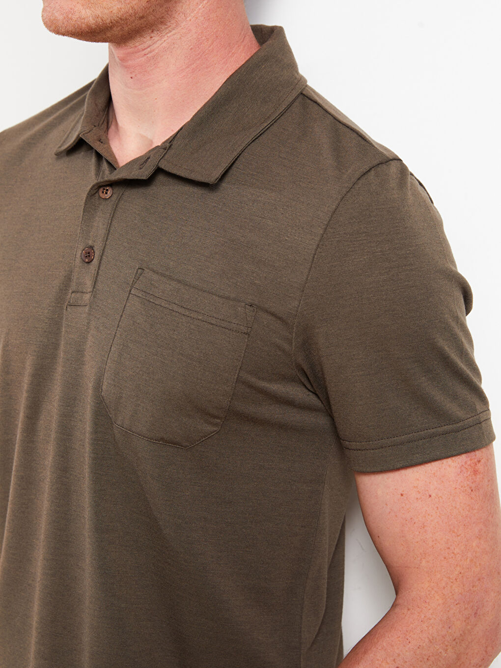 Haki Polo Yaka Kısa Kollu Penye Erkek Tişört-3
