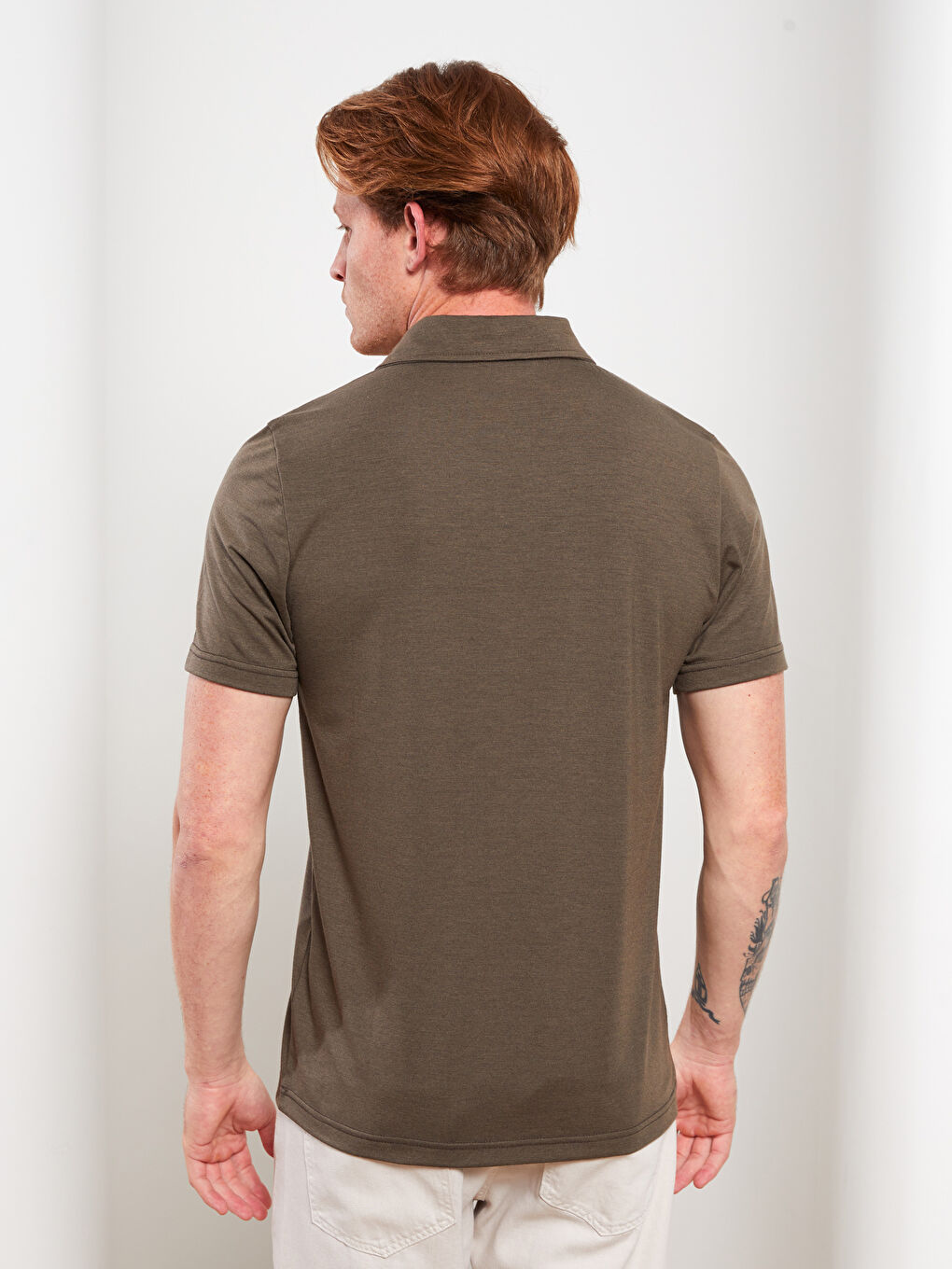 Haki Polo Yaka Kısa Kollu Penye Erkek Tişört-4