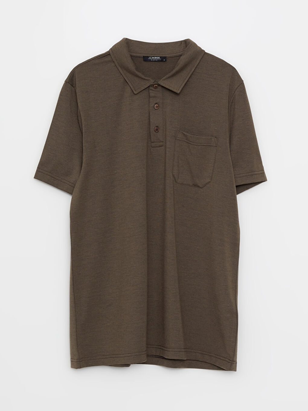 Haki Polo Yaka Kısa Kollu Penye Erkek Tişört-5