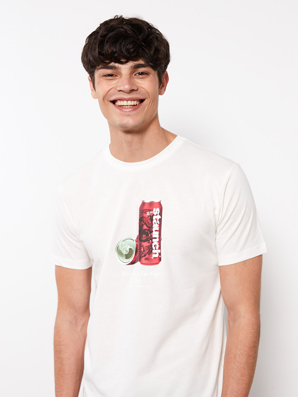 Beyaz Bisiklet Yaka Kısa Kollu Baskılı Penye Erkek Tişört-2