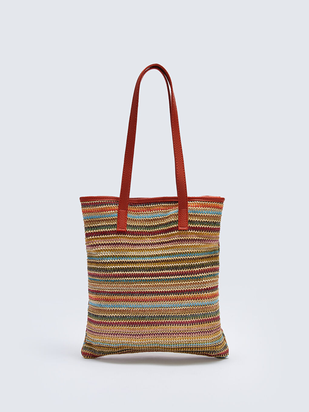 Karışık Çizgili Hasır Kadın Plaj Çantası-3