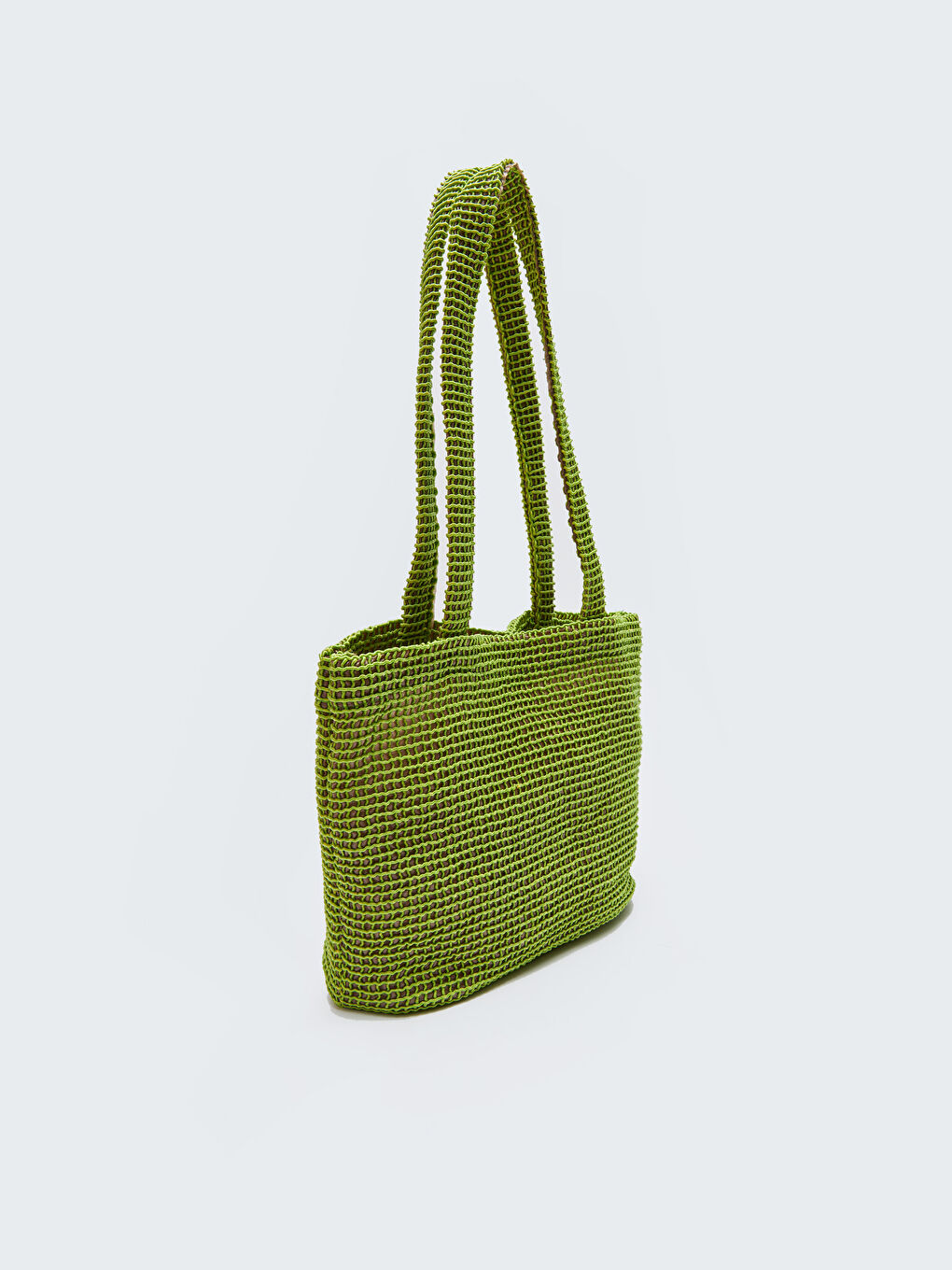 Yeşil Düz Hasır Kadın Plaj Çantası-3