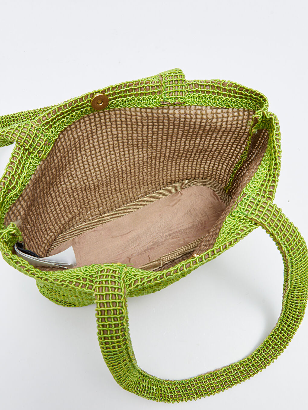 Yeşil Düz Hasır Kadın Plaj Çantası-5