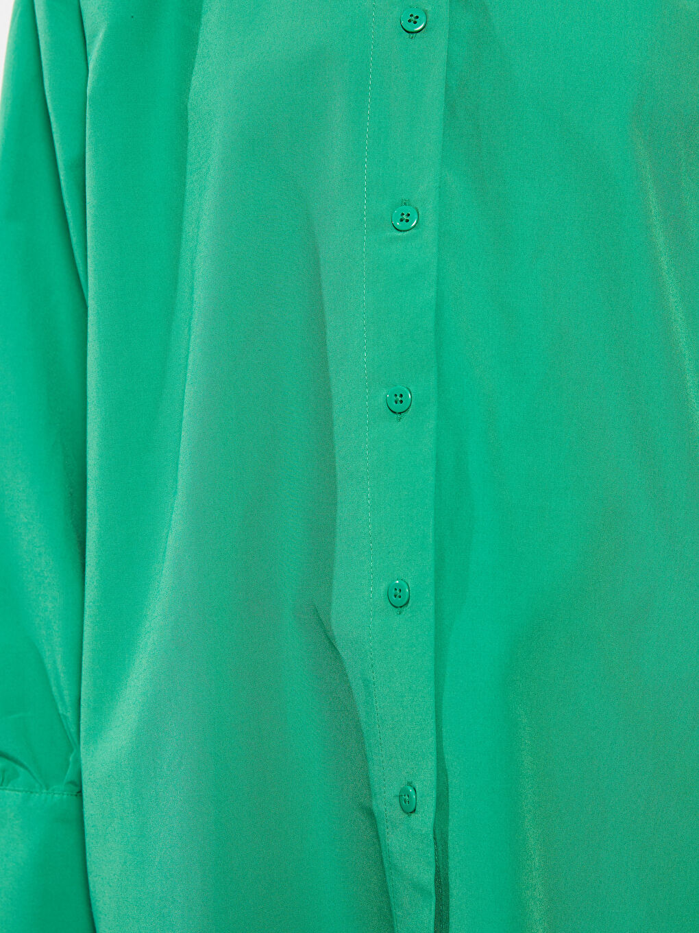 Yeşil Düz Poplin Kadın Gömlek Tunik-3