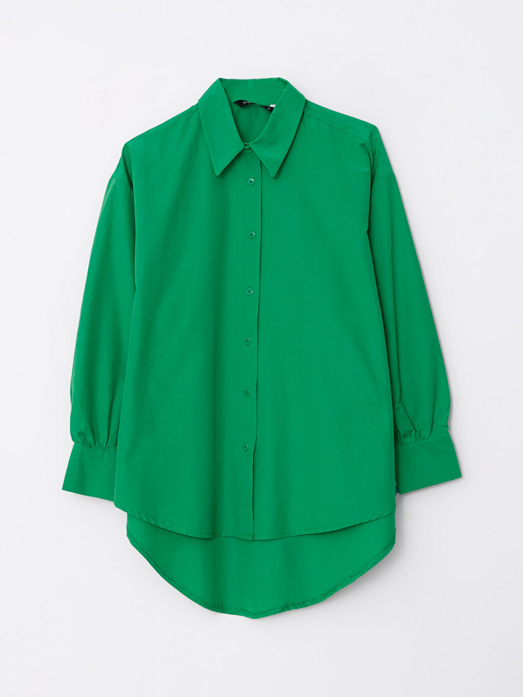 Yeşil Düz Poplin Kadın Gömlek Tunik-5