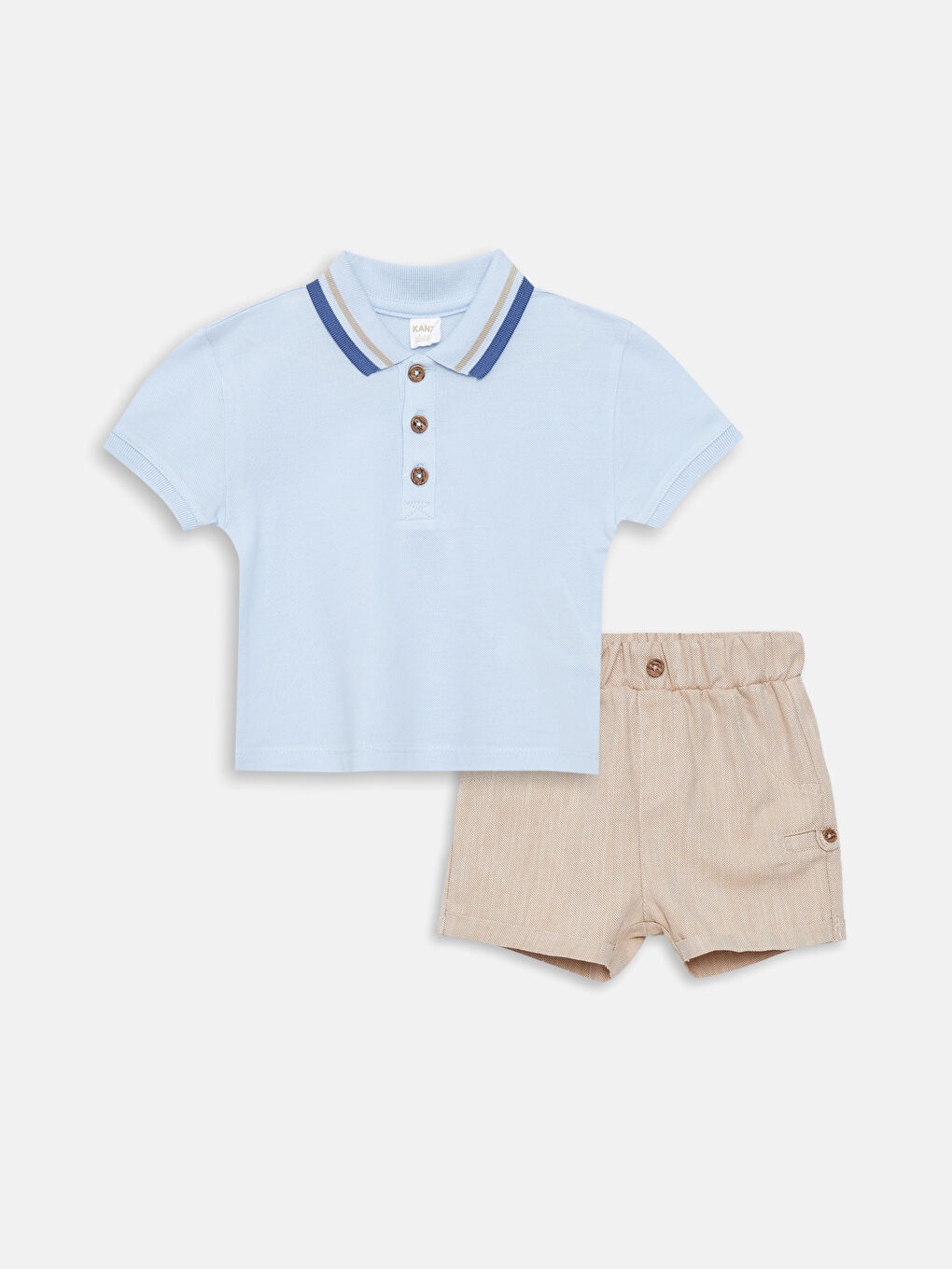Mavi Polo Yaka Kısa Kollu Erkek Bebek Tişört ve Şort 2'li Takım