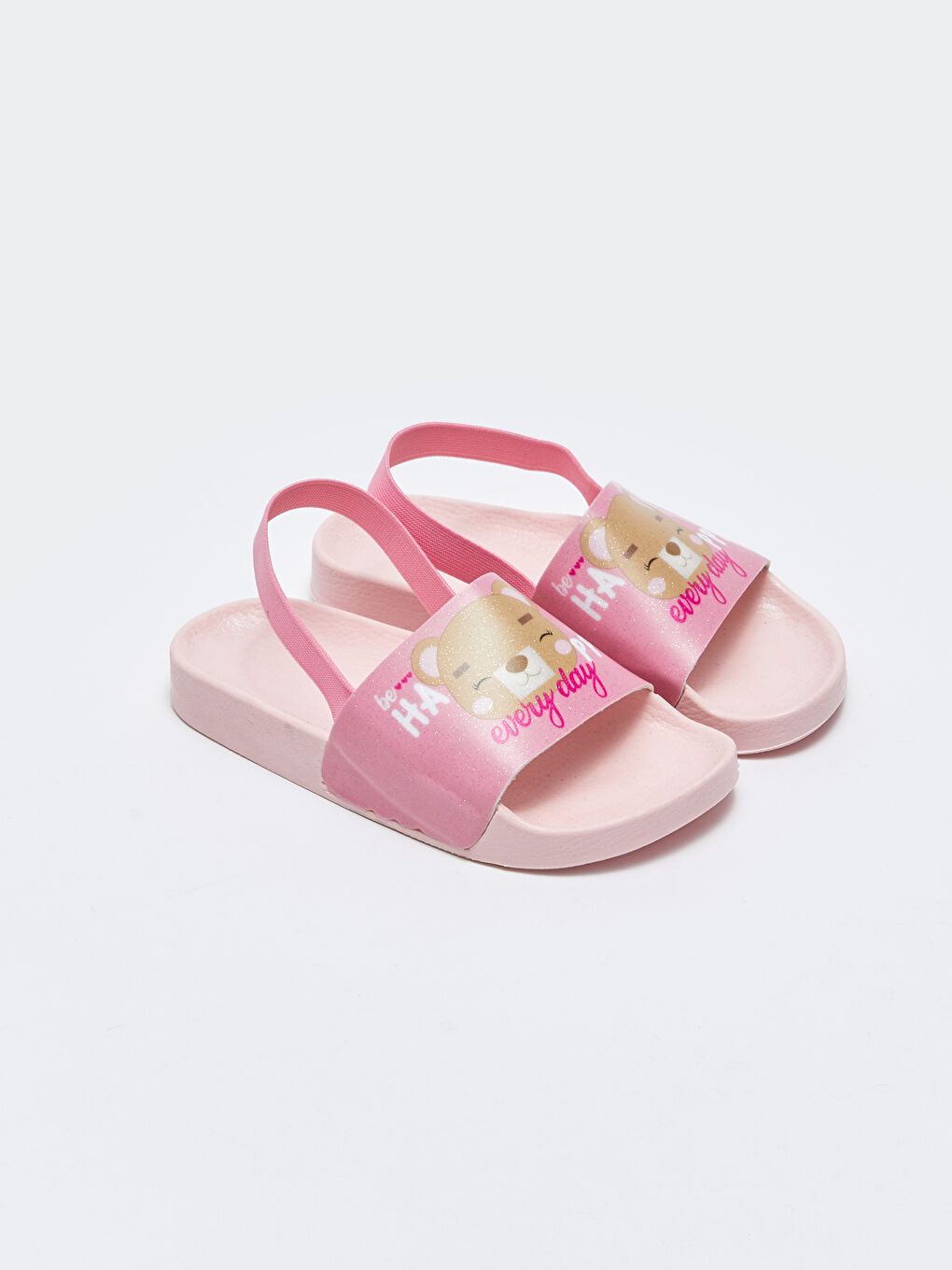 Pembe Tek Bantlı Baskılı Kız Çocuk Terlik
