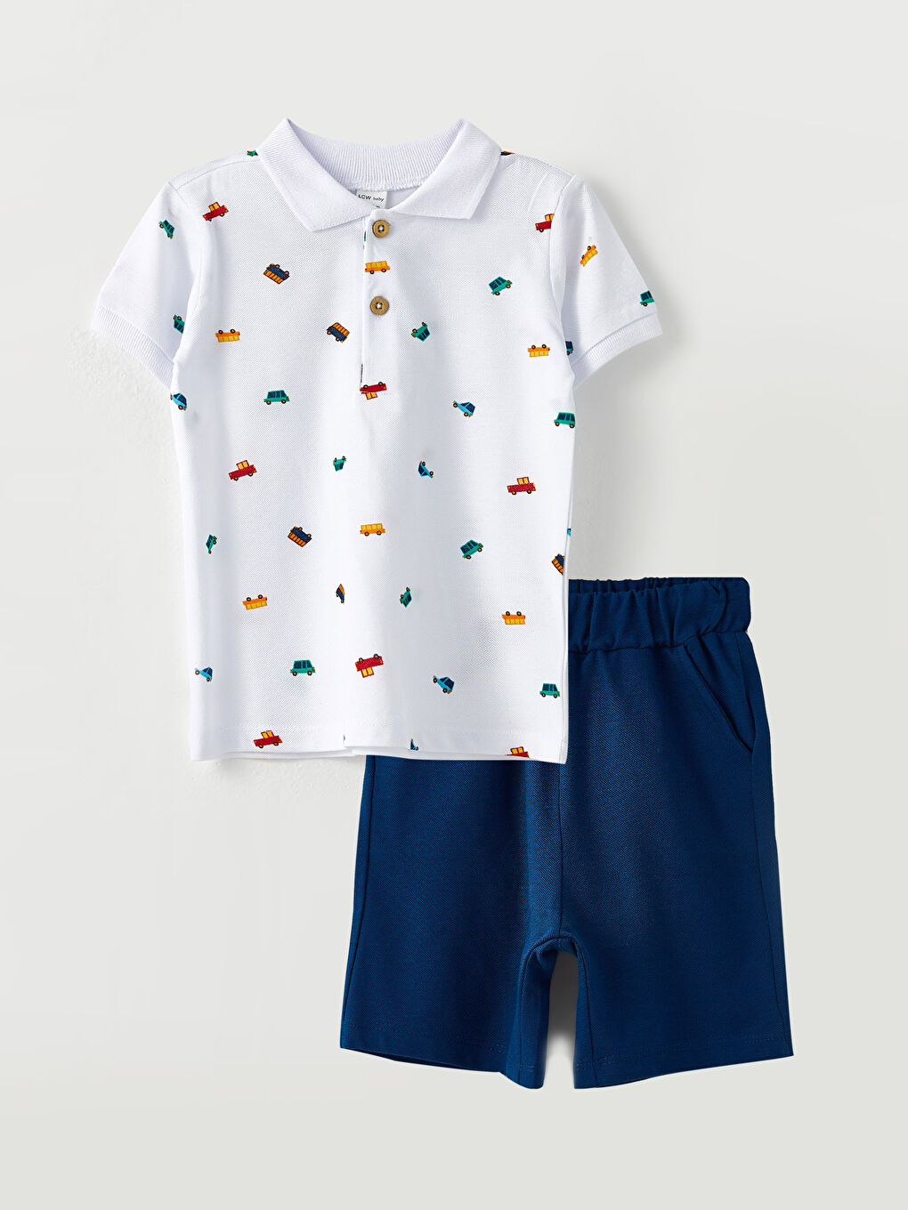 Lot de 2 Ensemble T-shirt à Manches Courtes Imprimé avec Col Polo et Short pour Garçon Bébé