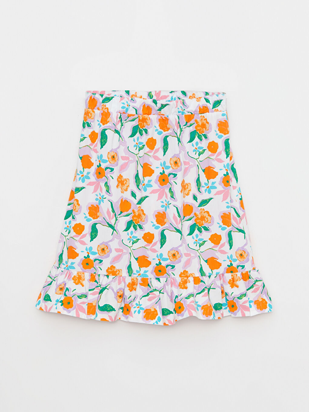 Turuncu Bisiklet Yaka Baskılı Kısa Kollu Kız Çocuk Tişört ve Etek-2