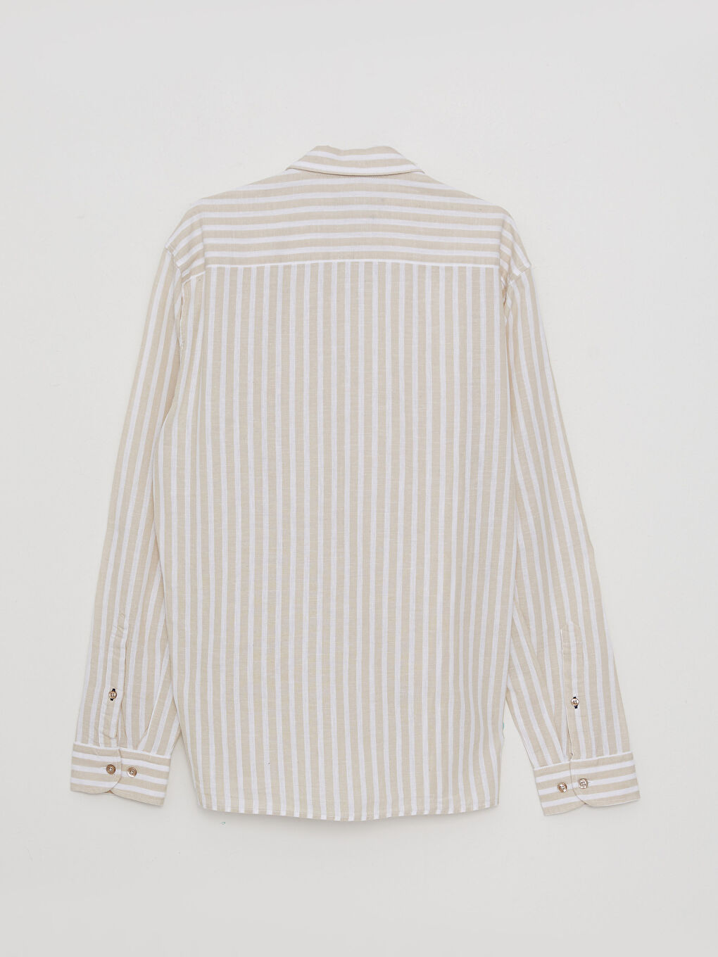 Bej Regular Fit Uzun Kollu Çizgili Erkek Gömlek-6