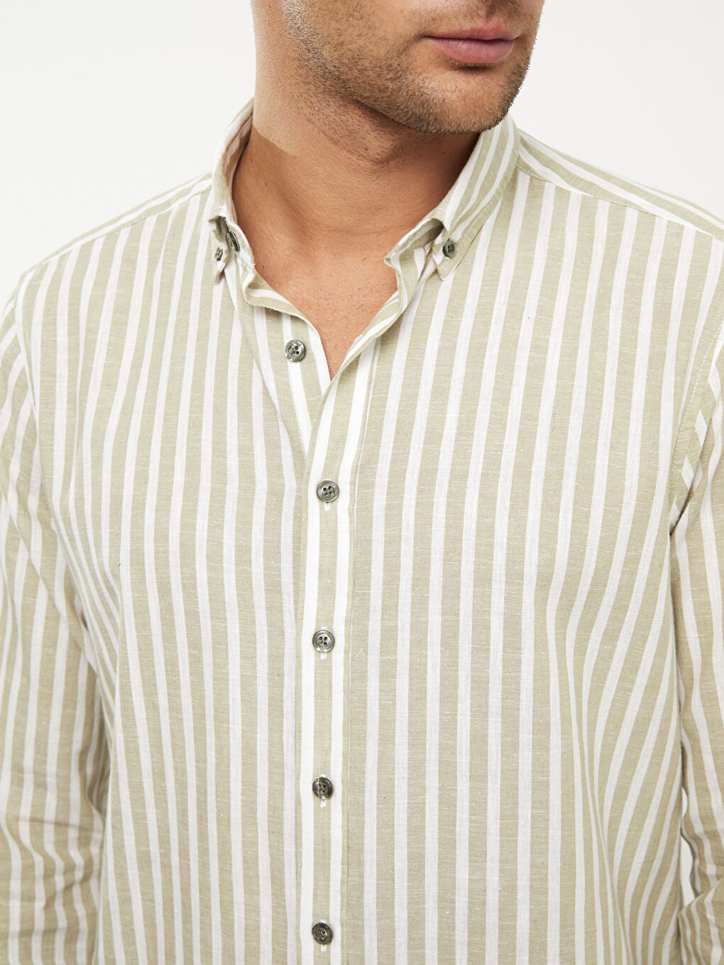 Yeşil Regular Fit Uzun Kollu Çizgili Erkek Gömlek-4
