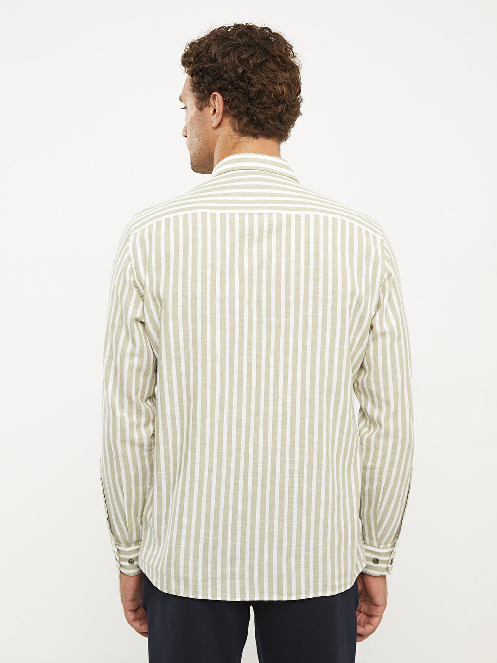 Yeşil Regular Fit Uzun Kollu Çizgili Erkek Gömlek-5