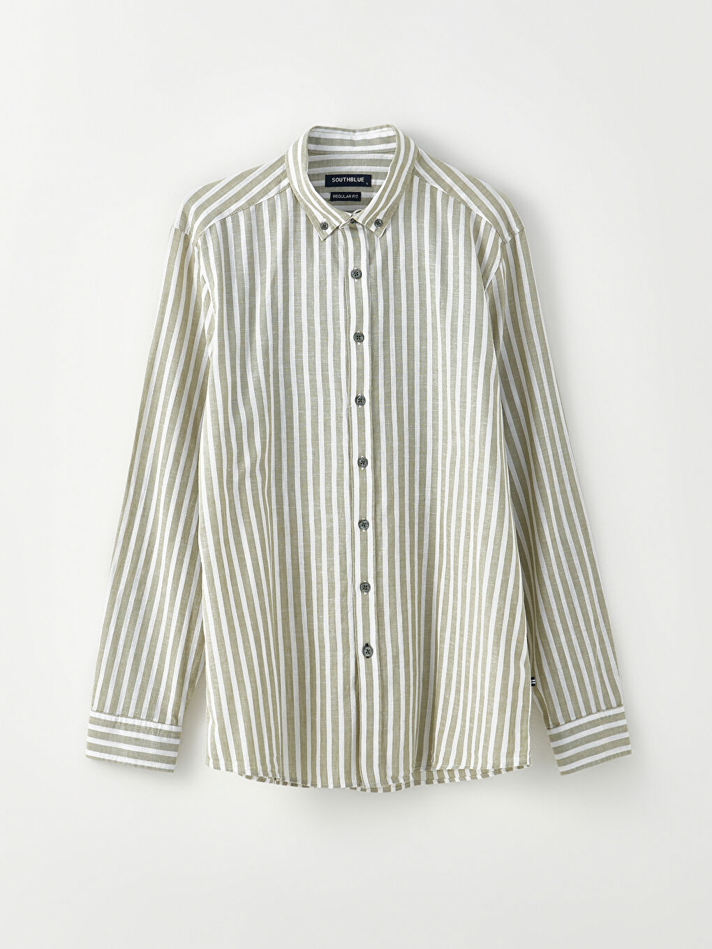 Yeşil Regular Fit Uzun Kollu Çizgili Erkek Gömlek-6