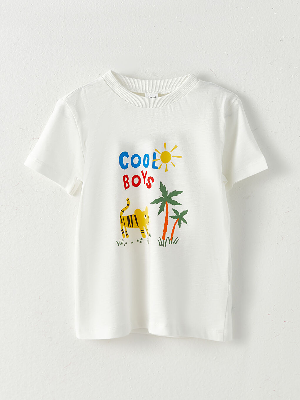 Beyaz Bisiklet Yaka Kısa Kollu Baskılı Erkek Bebek Tişört ve Şort 2'li Takım-1