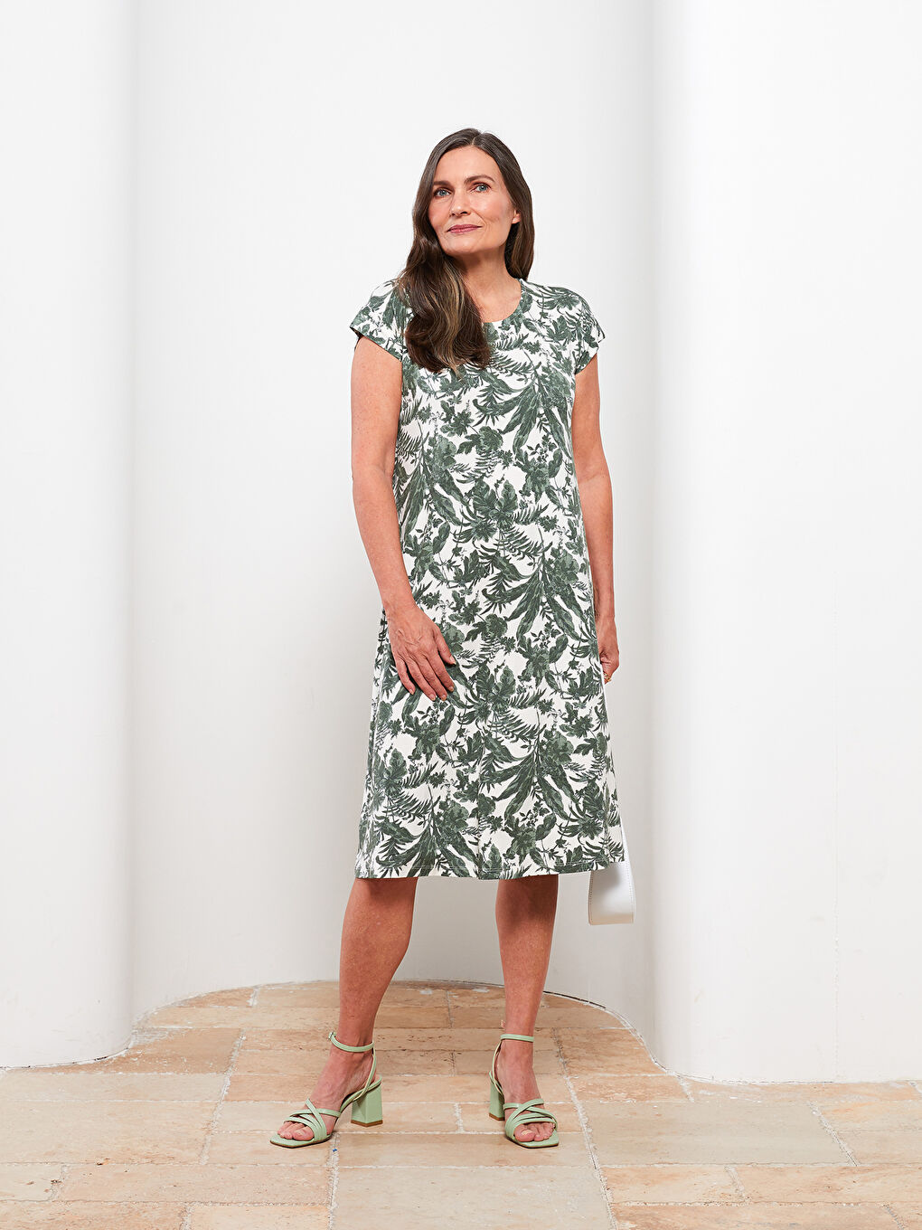 Crew Neck Patterned Short Sleeve Women's Dress-1