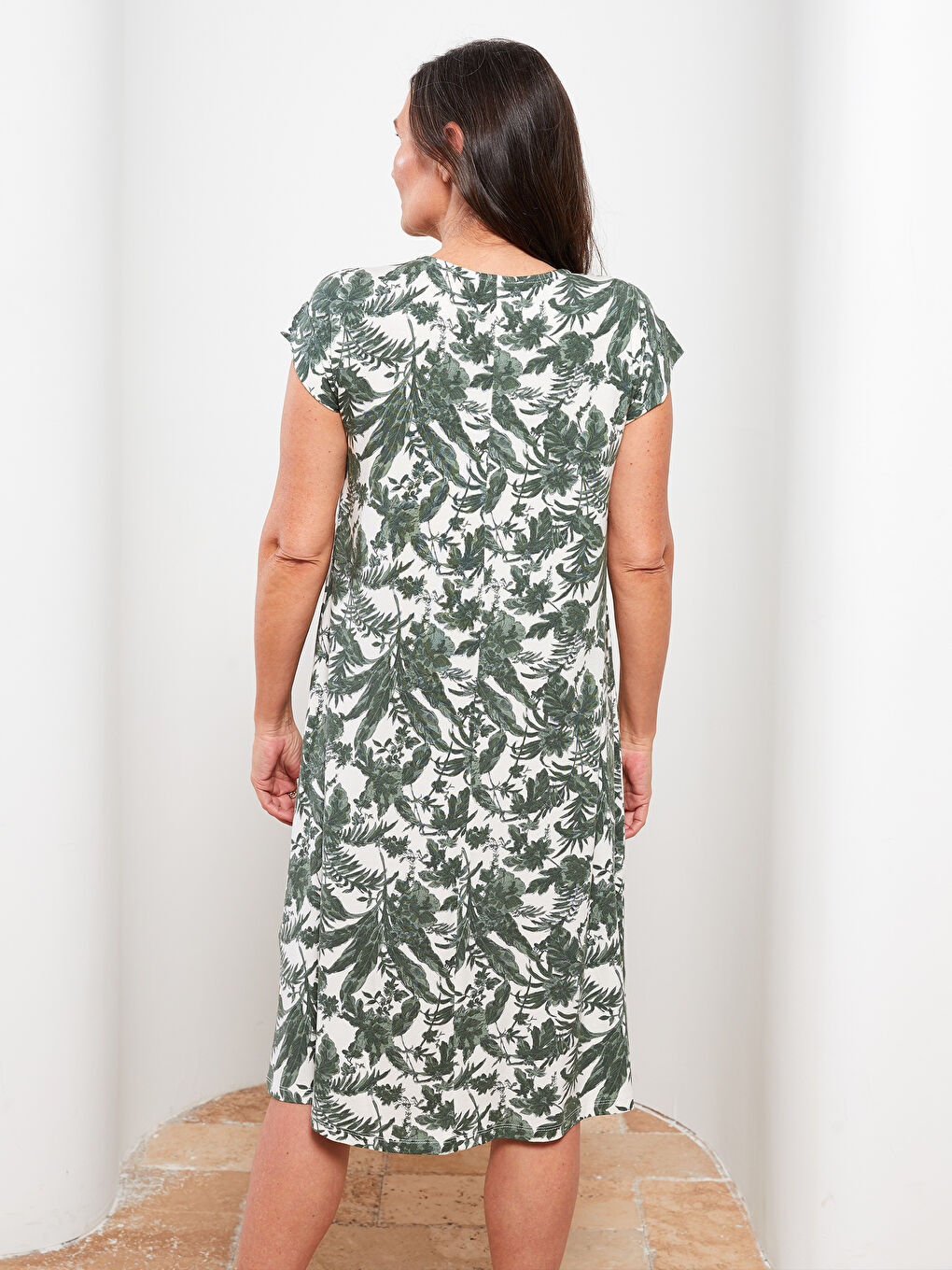 Crew Neck Patterned Short Sleeve Women's Dress-4