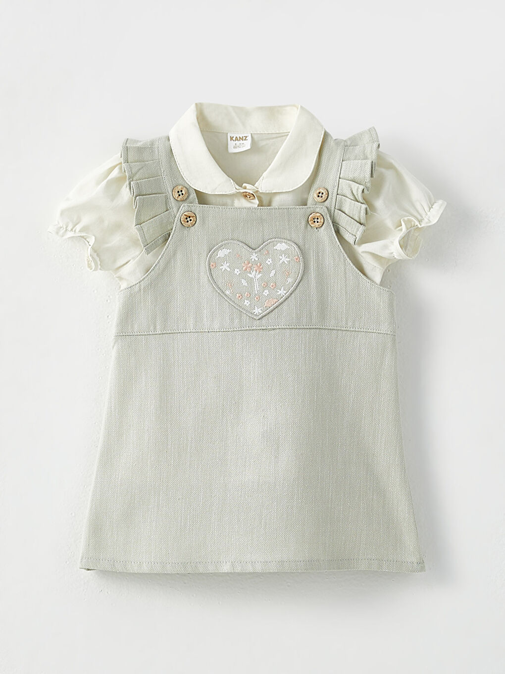 Ekru KANZ Nakış Detaylı Kız Bebek 2'li Takım