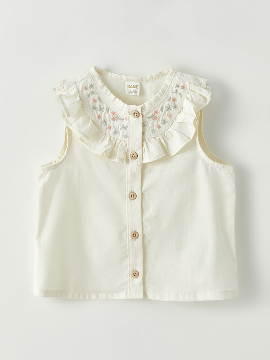 Ekru Bisiklet Yaka Nakış Detaylı Kız Bebek Gömlek ve Şort 2'li Takım-1