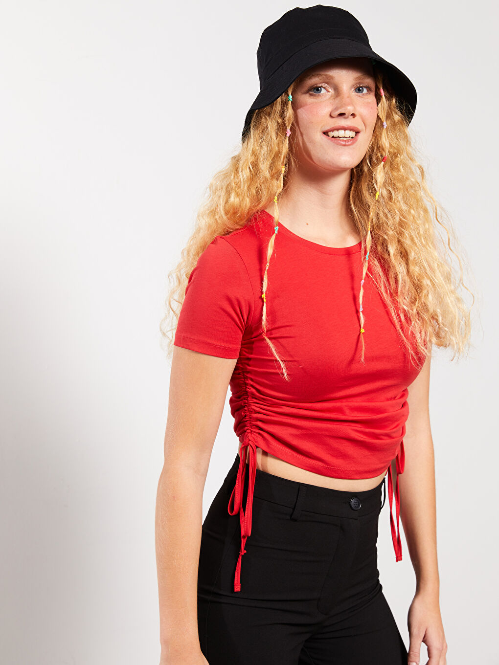 Crop Top Damă Simplu cu Mânecă Scurtă și Guler Rotund-1