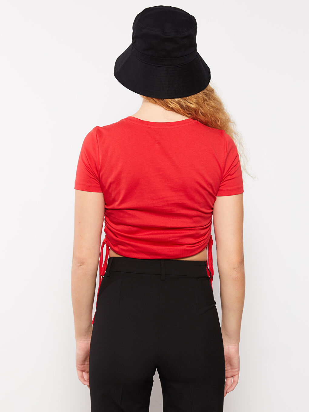 Crop Top Damă Simplu cu Mânecă Scurtă și Guler Rotund-4