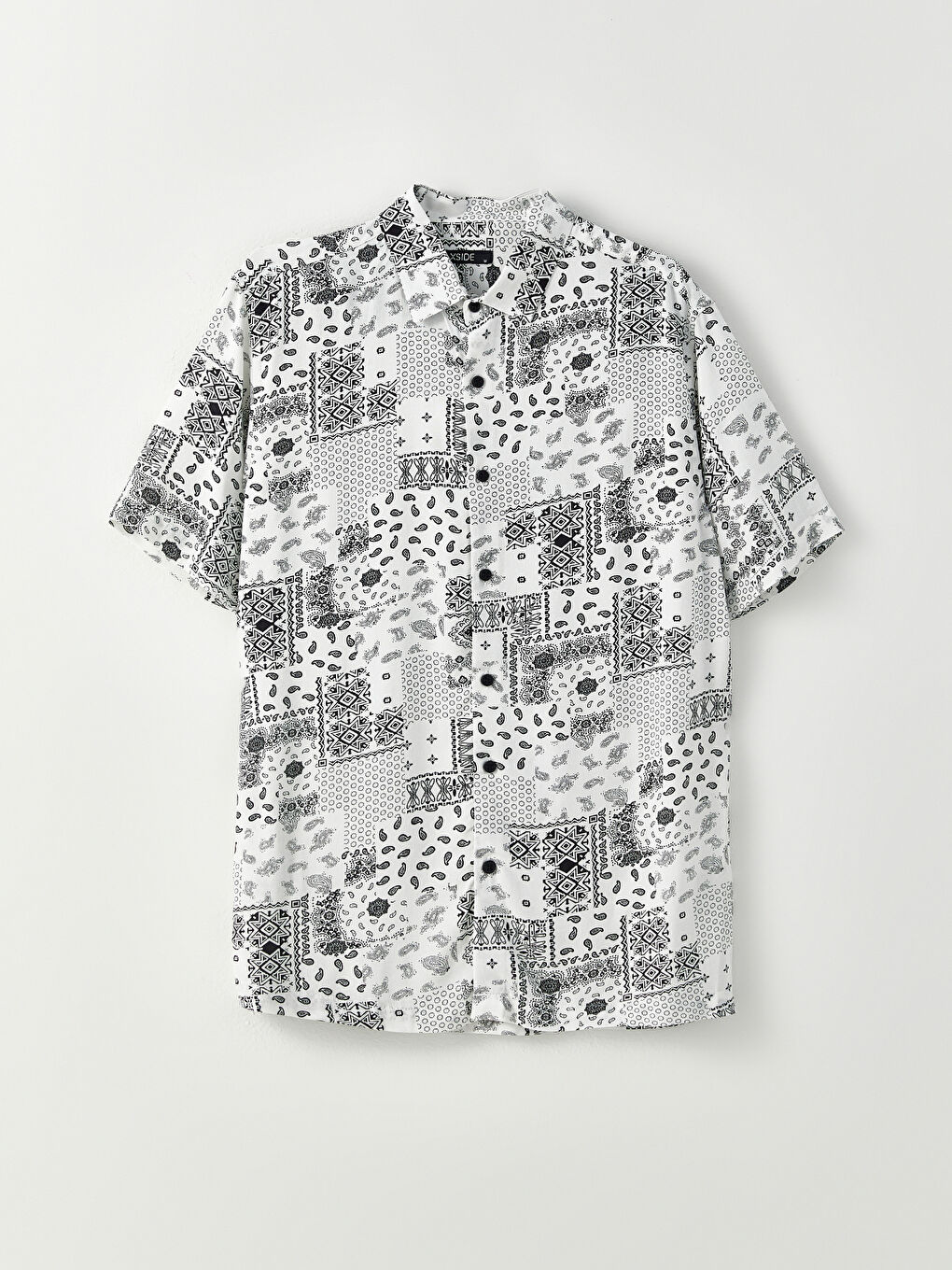 Beyaz Regular Fit Kısa Kollu Desenli Viskon Erkek Gömlek-5