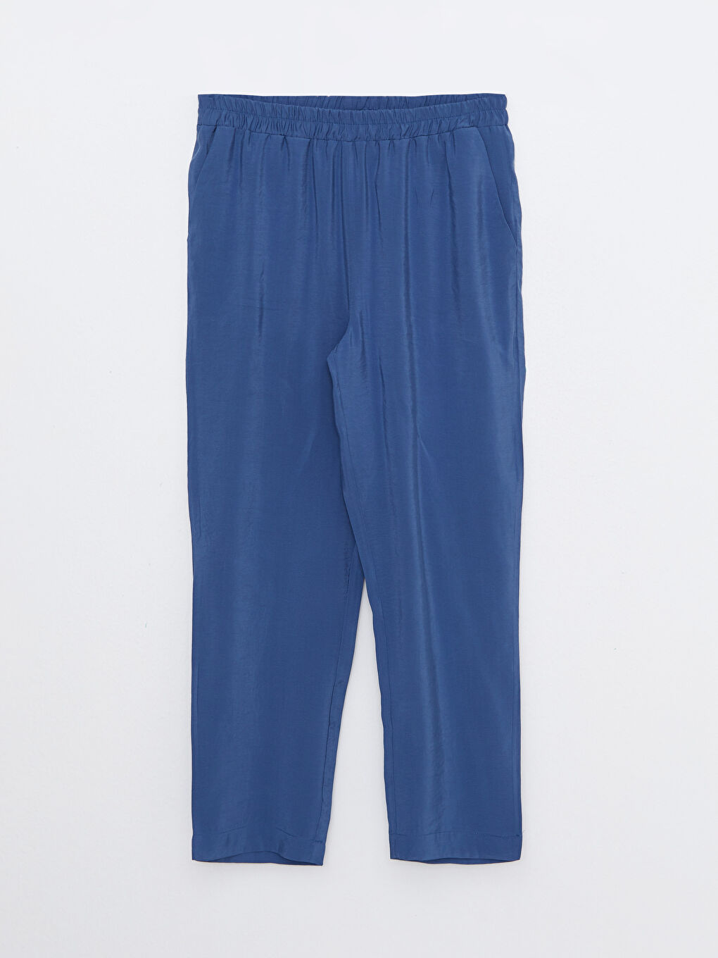 Mavi Kadın Beli Lastikli Düz Pantolon-5