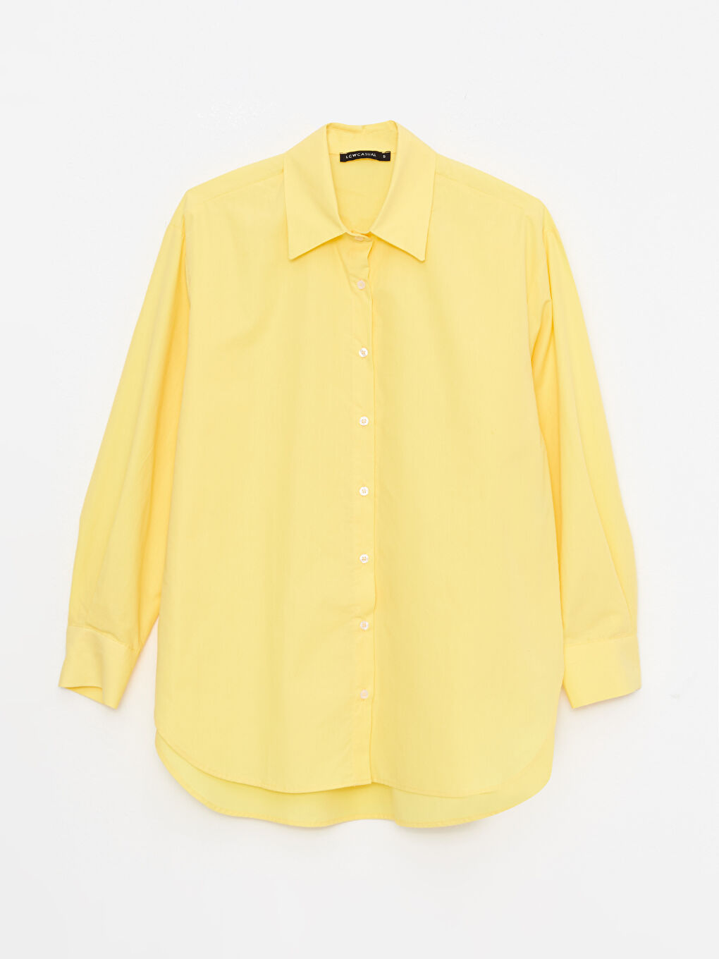 Sarı Önden Düğme Kapamalı Düz Uzun Kollu Pamuklu Kadın Gömlek-5