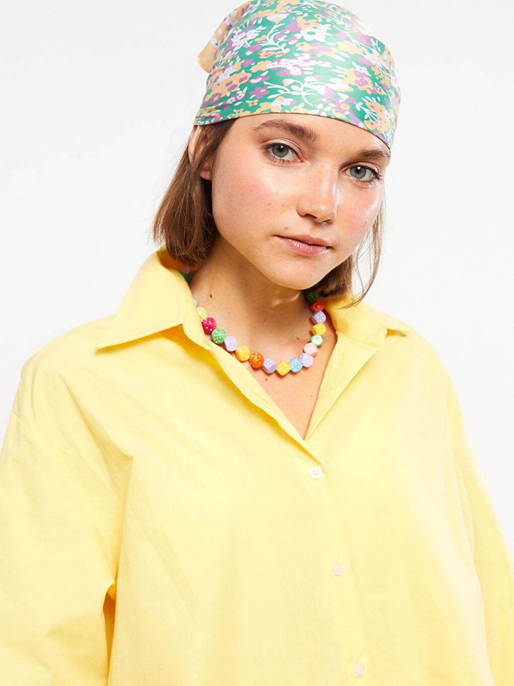 Sarı Önden Düğme Kapamalı Düz Uzun Kollu Pamuklu Kadın Gömlek-2