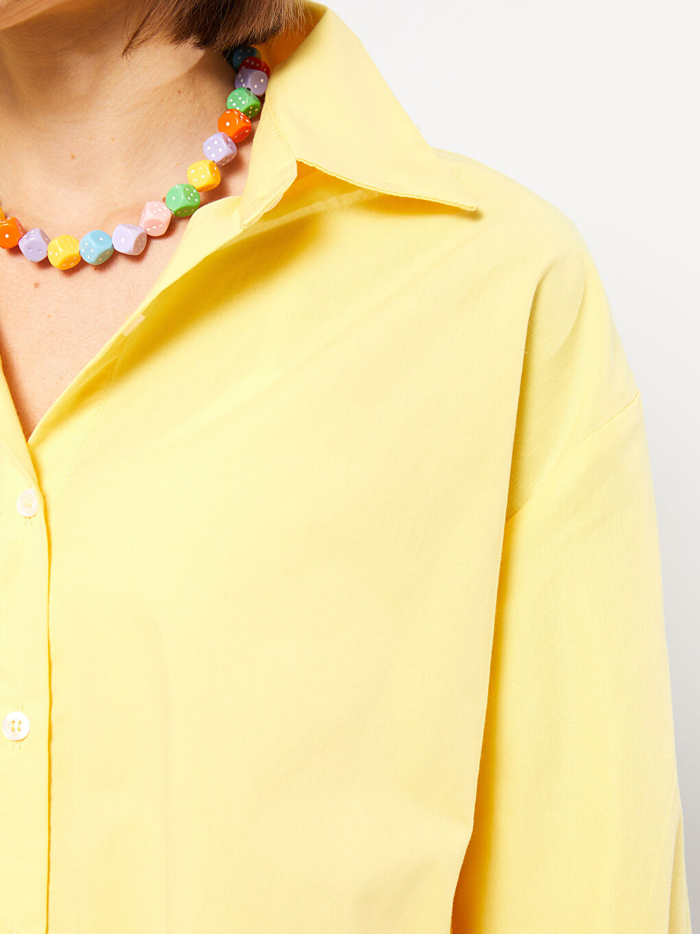 Sarı Önden Düğme Kapamalı Düz Uzun Kollu Pamuklu Kadın Gömlek-3