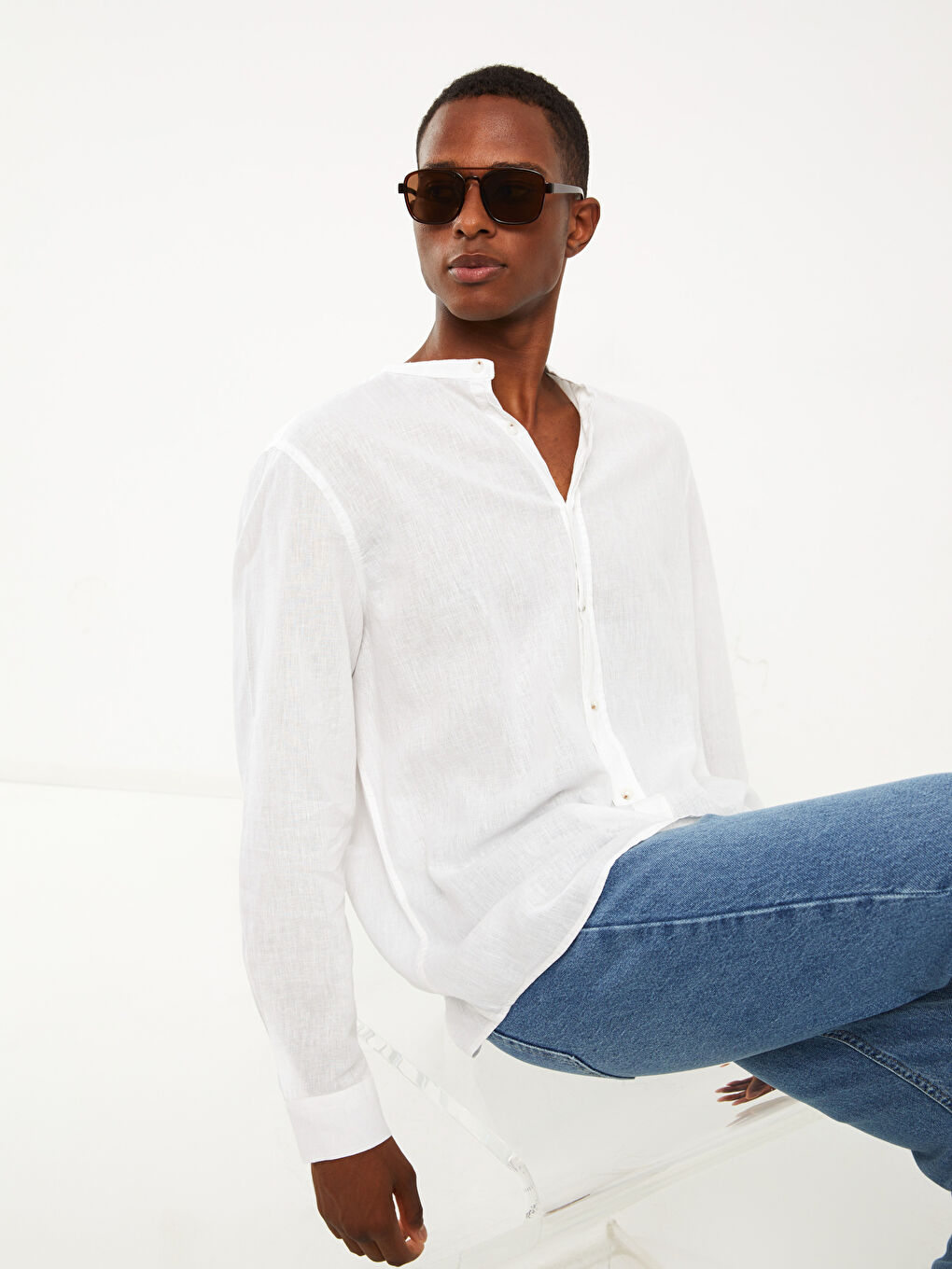 قميص رجالي كم طويل بقصة عادية