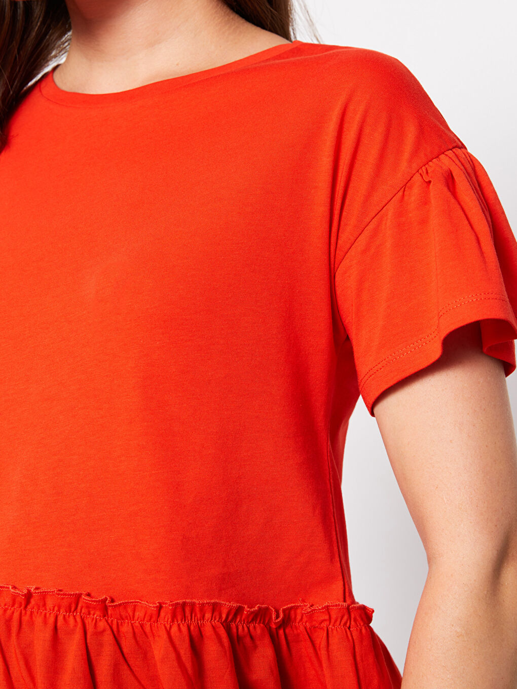 Turuncu Bisiklet Yaka Nakışlı Kısa Kollu Hamile Tişört-4