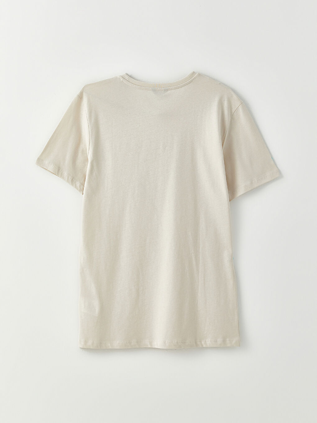 Bej Bisiklet Yaka Kısa Kollu Baskılı Penye Erkek Tişört-6