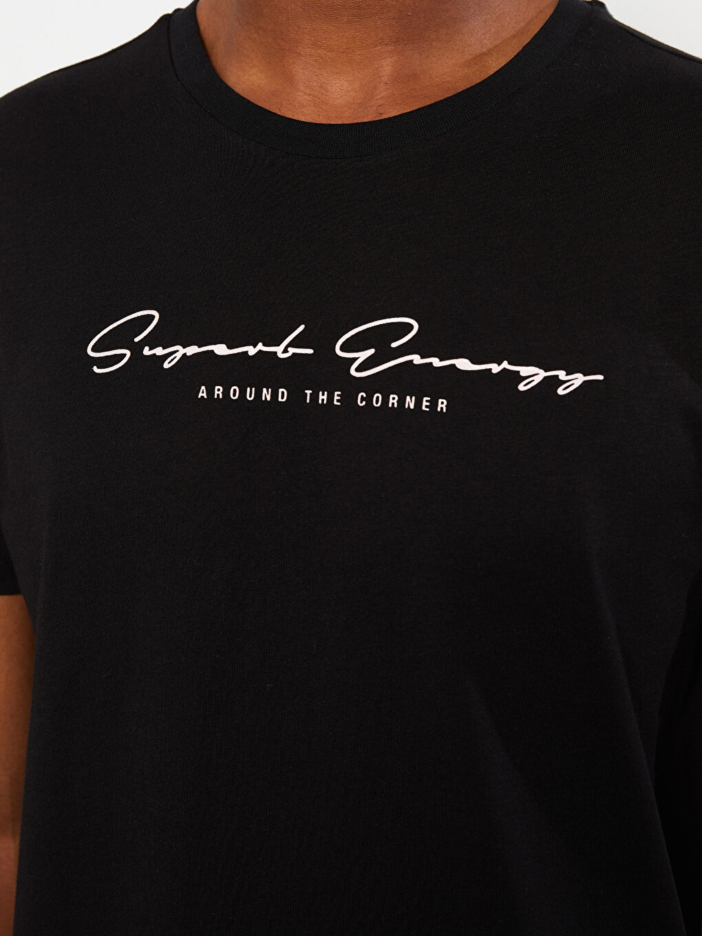 Siyah Bisiklet Yaka Kısa Kollu Baskılı Penye Erkek Tişört-3