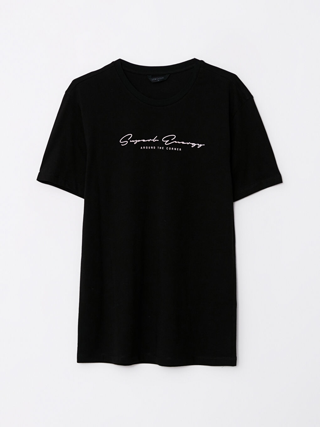 Siyah Bisiklet Yaka Kısa Kollu Baskılı Penye Erkek Tişört-5