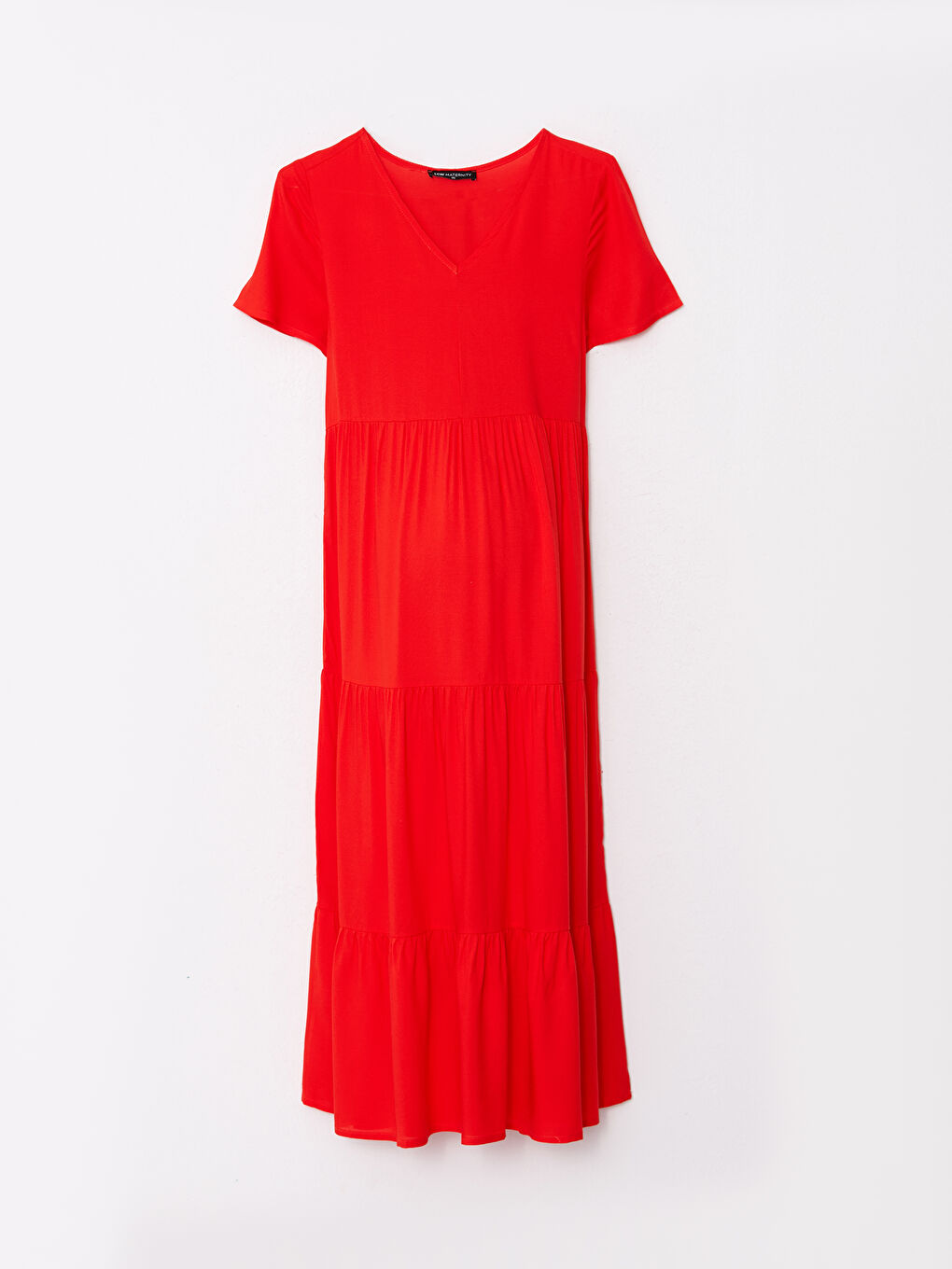 Turuncu V Yaka Düz Kısa Kollu Viskon Hamile Elbise-6