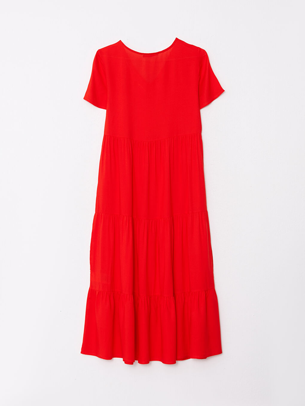 Turuncu V Yaka Düz Kısa Kollu Viskon Hamile Elbise-7