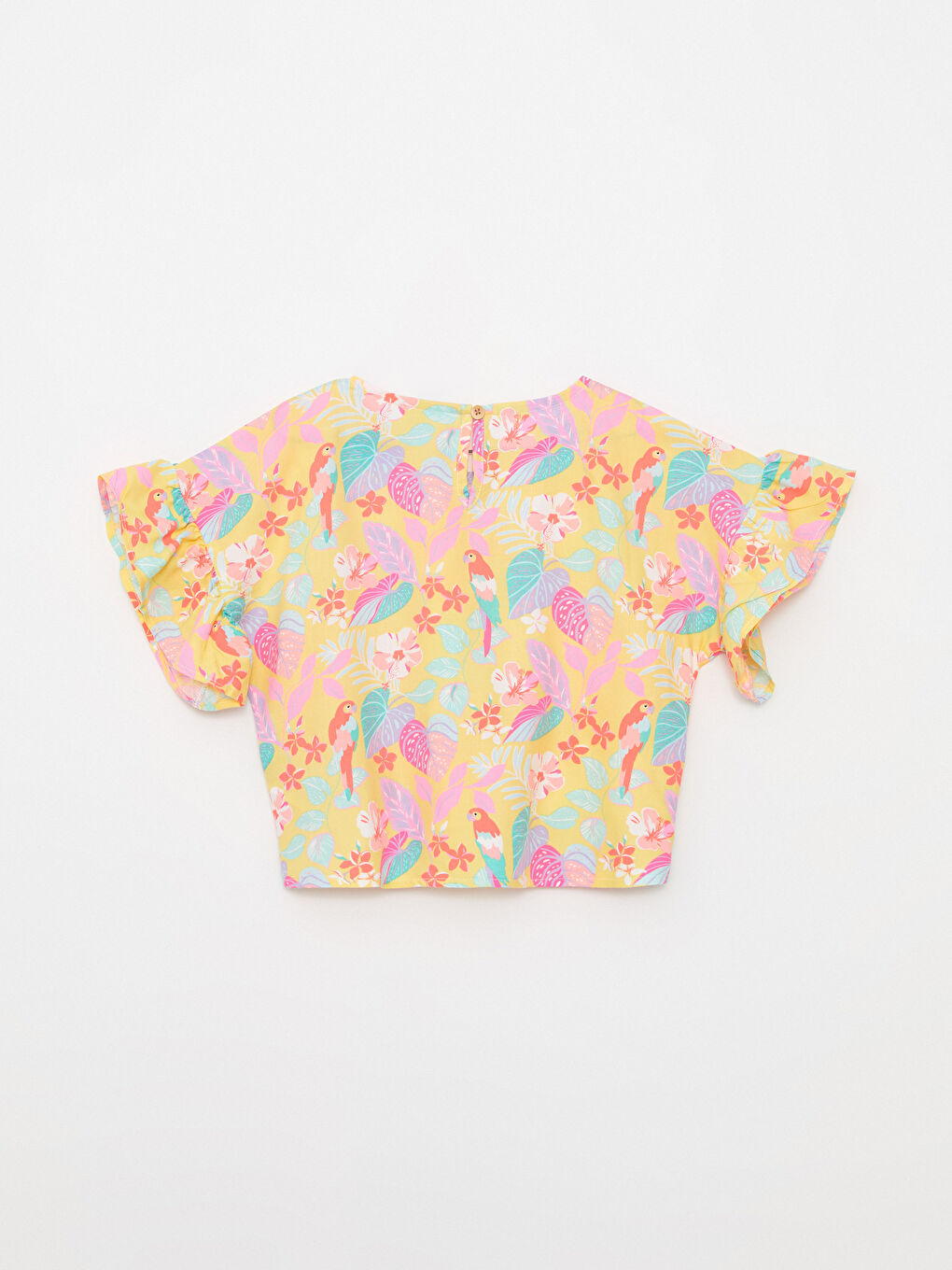 Sarı Bisiklet Yaka Desenli Kısa Kollu Viskon Kız Çocuk Bluz-2