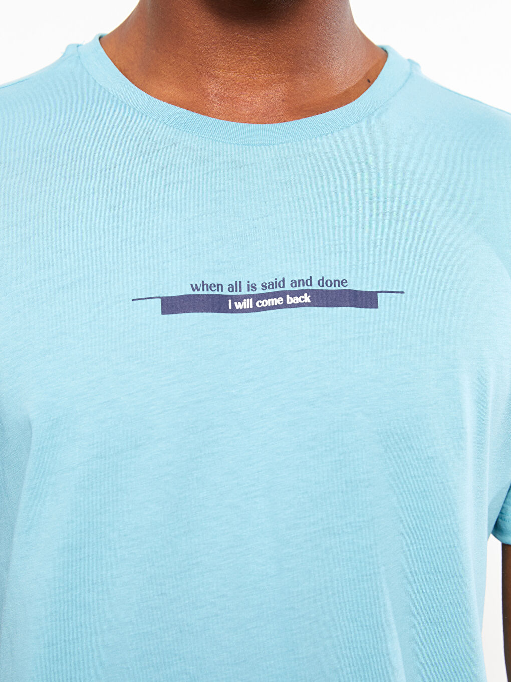 Petrol Bisiklet Yaka Kısa Kollu Baskılı Penye Erkek Tişört-3