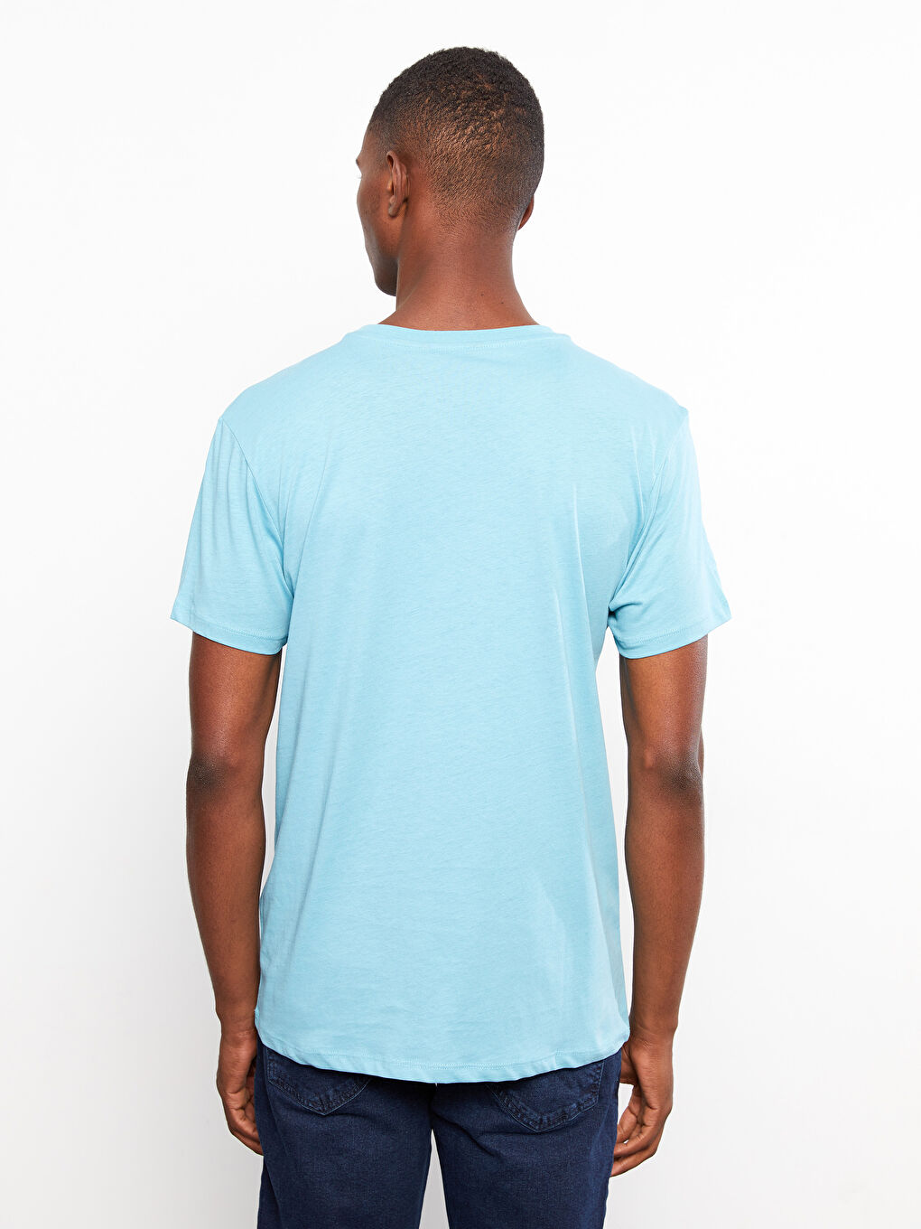 Petrol Bisiklet Yaka Kısa Kollu Baskılı Penye Erkek Tişört-4