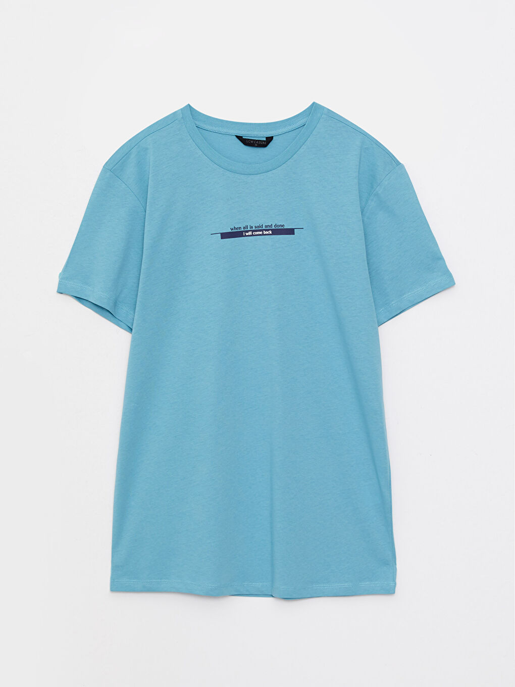 Petrol Bisiklet Yaka Kısa Kollu Baskılı Penye Erkek Tişört-5