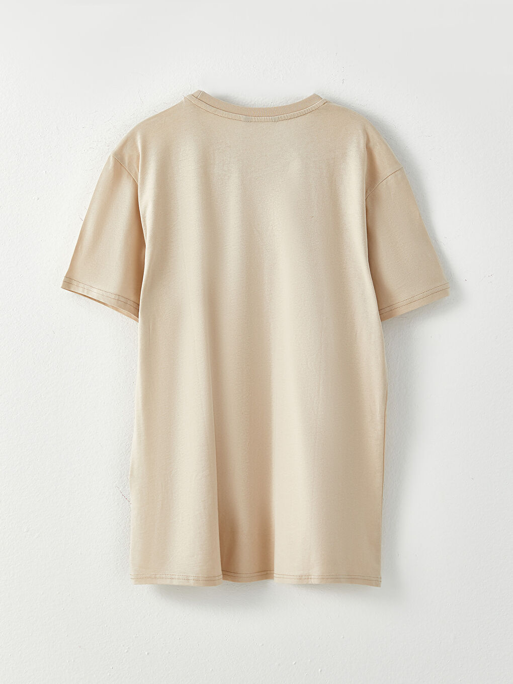 Bej Bisiklet Yaka Kısa Kollu Baskılı Penye Erkek Tişört-6