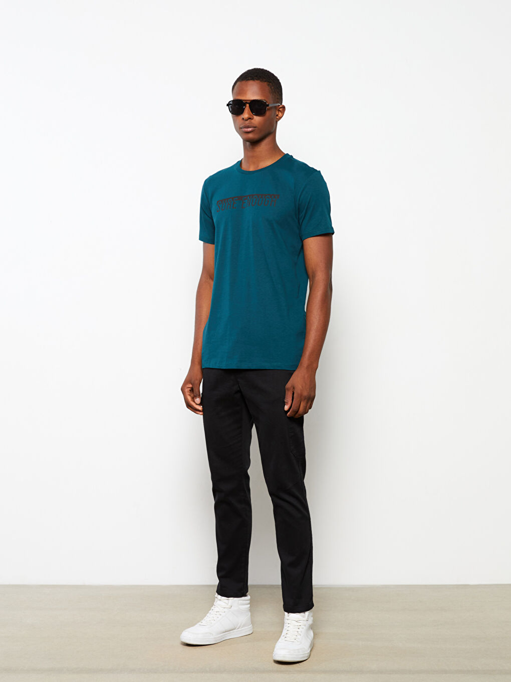 Yeşil Bisiklet Yaka Kısa Kollu Baskılı Penye Erkek Tişört