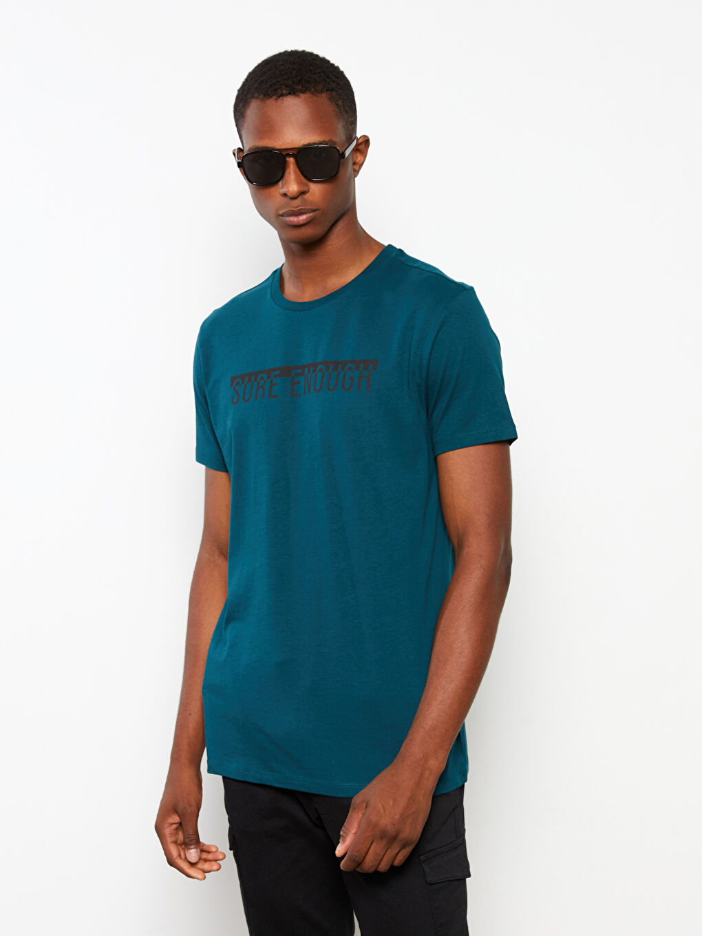 Yeşil Bisiklet Yaka Kısa Kollu Baskılı Penye Erkek Tişört-2