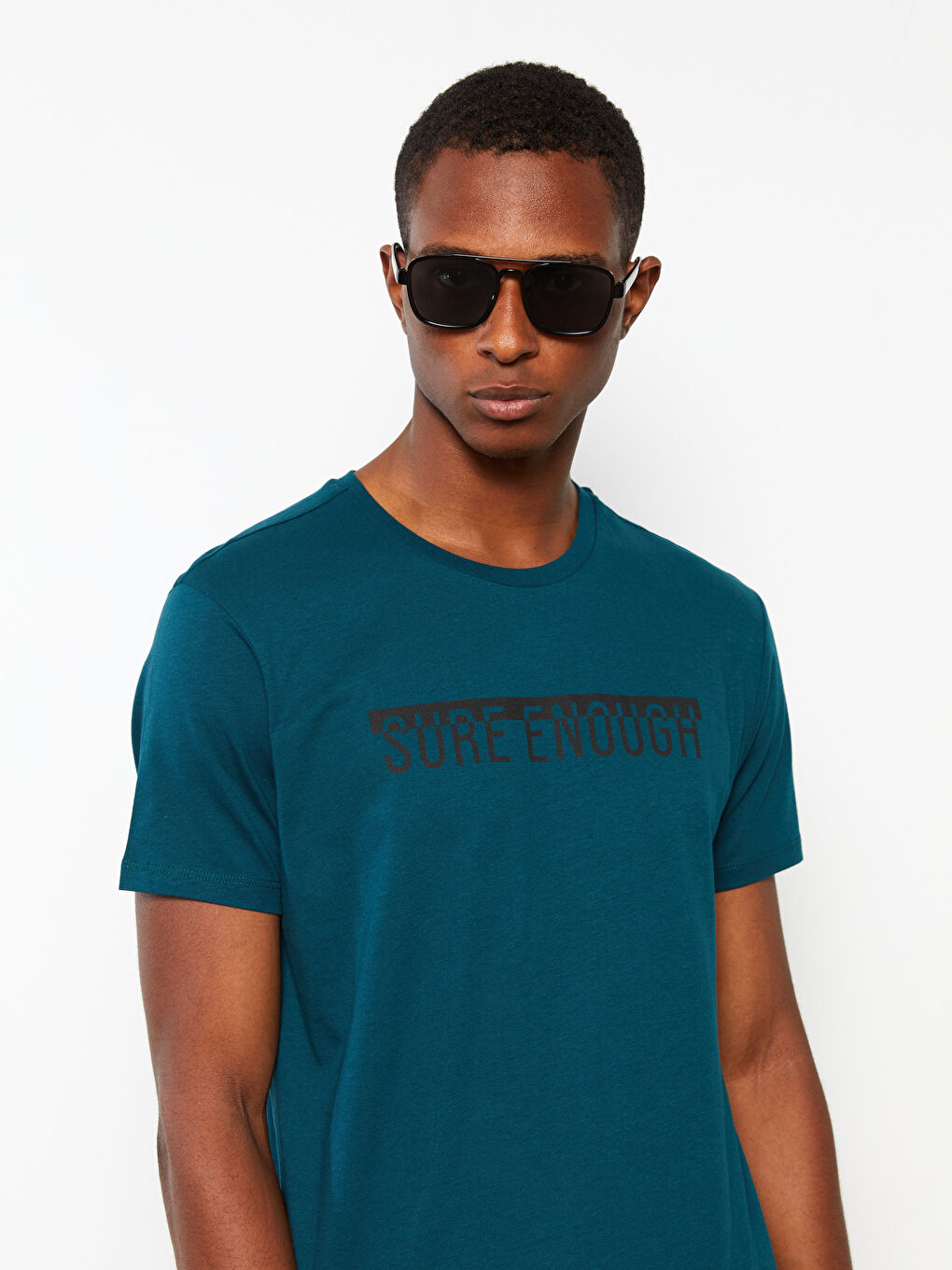 Yeşil Bisiklet Yaka Kısa Kollu Baskılı Penye Erkek Tişört-3